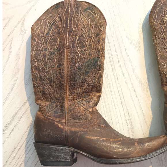 Cavenders Western Boots Brown Leather Stitch with Gold Brush Strokes Size 6.5 B - Picture 9 of 13